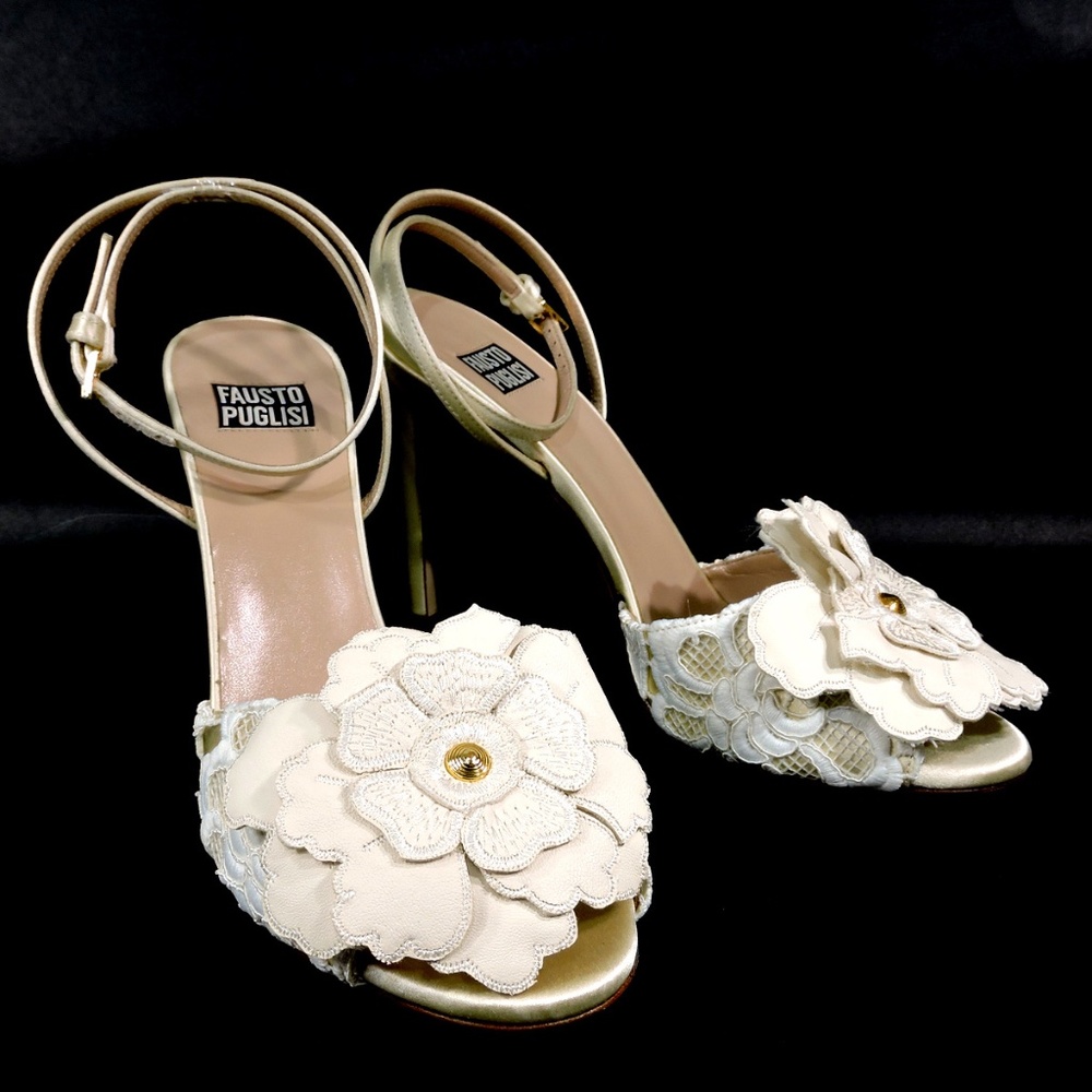 FAUSTO PUGLISI 🇮🇹 WOMEN'S BEIGE LEATHER COMFORT FASHION HEELED SANDALS